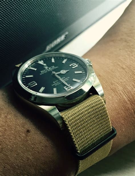 rolex explorer 1 39mm leather strap|rolex explorer on a nato.